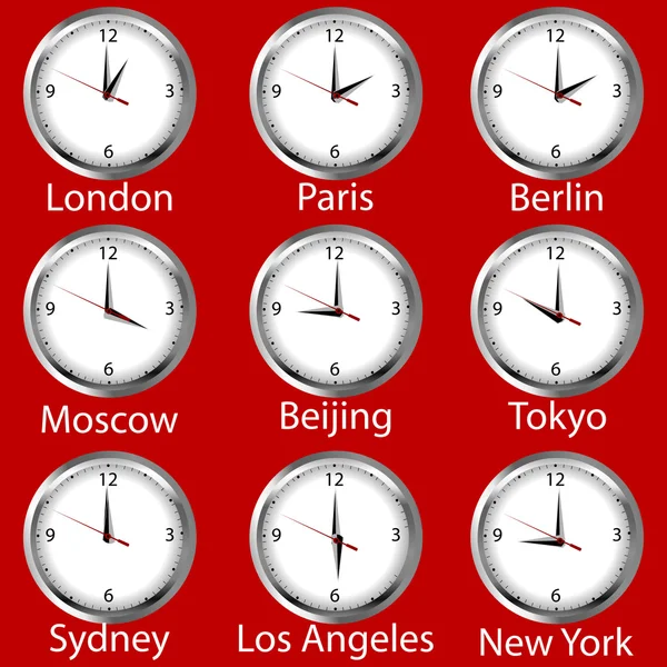 stock image Clocks showing the time around the world. Time zone.