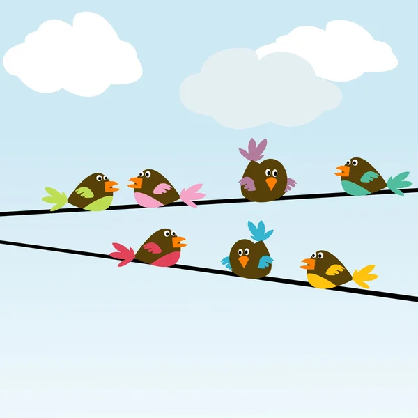 Colored stylized birds on wires — Stock Photo, Image