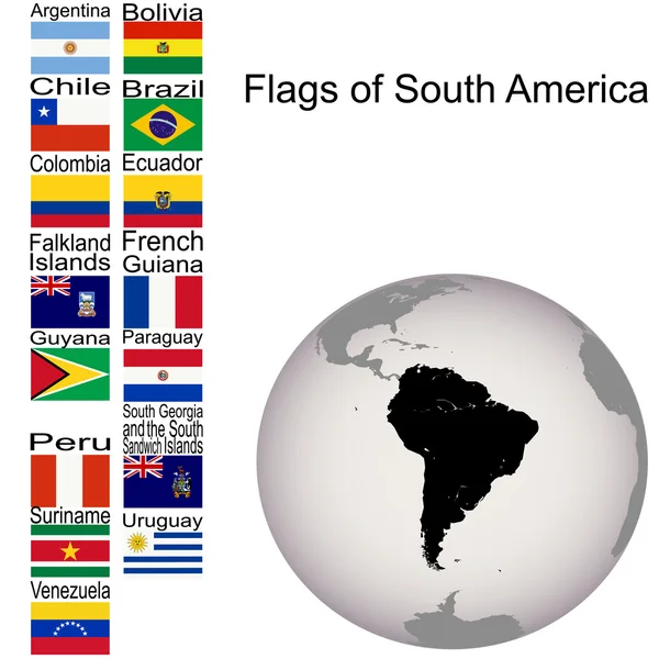 Flagi Ameryki Południowej, kompletny zestaw — Zdjęcie stockowe