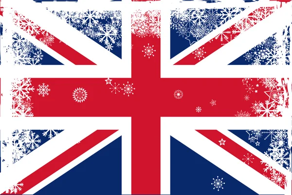 Stock image British Union Jack flag with snowflakes grunge