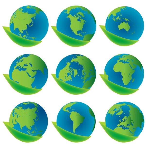 Aarde globes, eco concept pictogrammen — Stockfoto