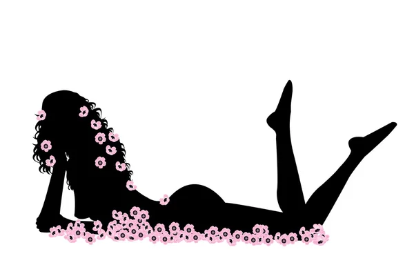 赤裸性感的女人在粉色的花 — 图库照片
