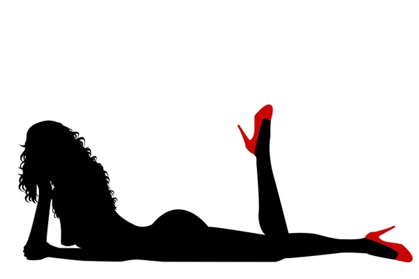 Çıplak seksi bir kadın silueti kırmızı ayakkabı ile — Stok fotoğraf