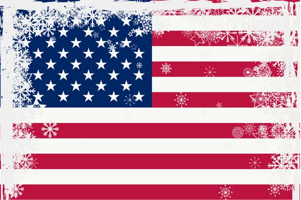 American flag with snowflakes grunge — Stock Photo, Image