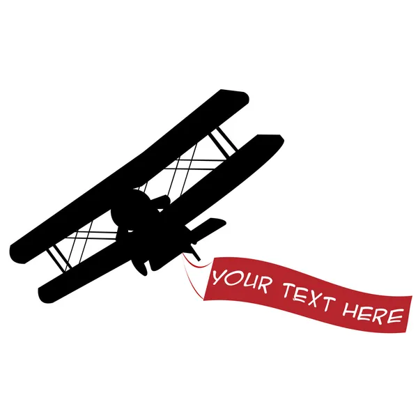 Letadlo černá silueta s rudého praporu — Stock fotografie