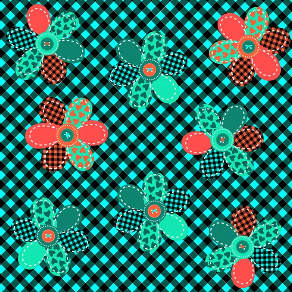 Tafelkleed met naaien patches en knoppen — Stockfoto