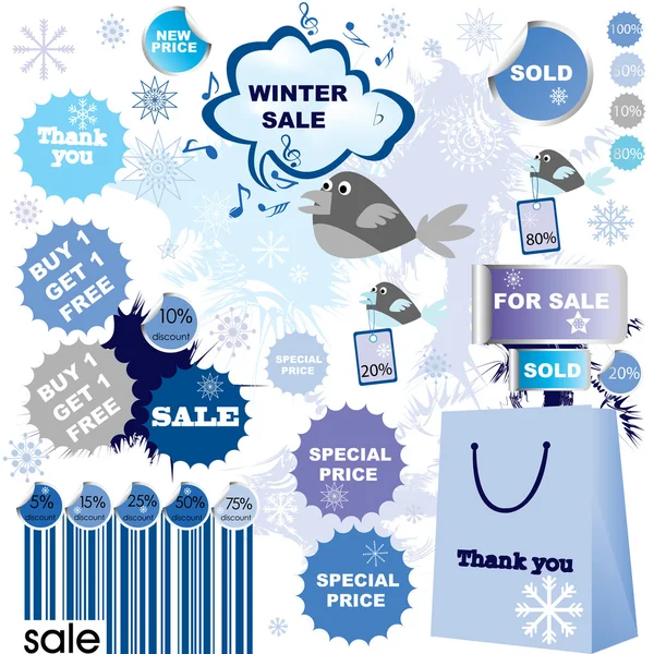 Zimą sprzedaż zestaw naklejek i etykiet — Zdjęcie stockowe