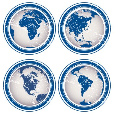 Blue rubber stamps with Earth globes clipart