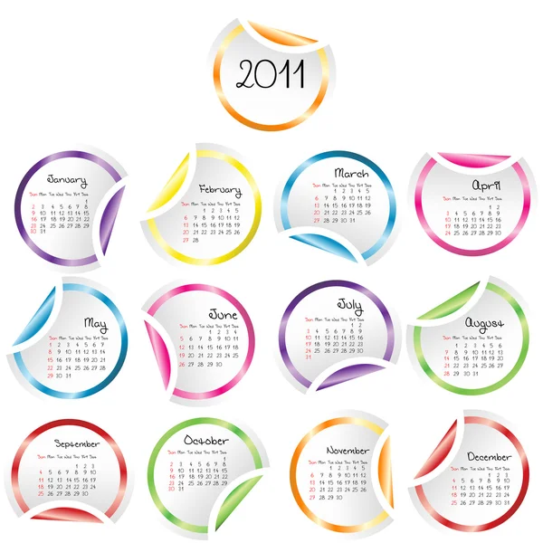 2011 Calendario con esquinas de pegatinas rizadas —  Fotos de Stock
