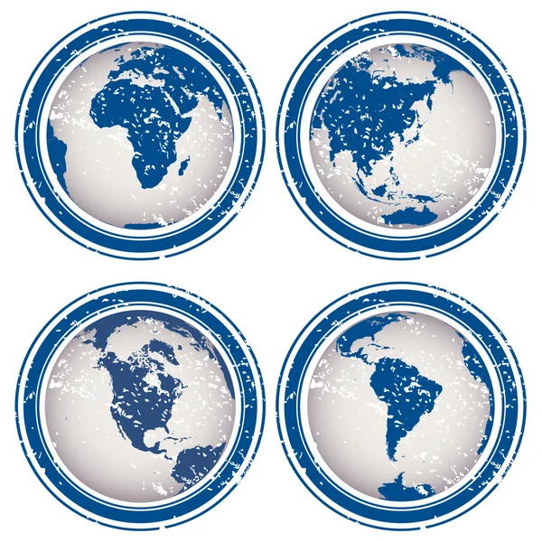 Mavi kauçuk pullar dünya küre ile — Stok fotoğraf