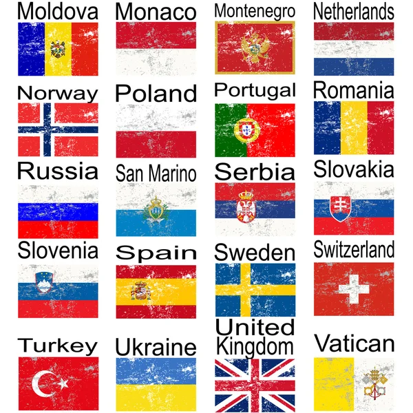 Грубые европейские флаги, 2 комплекта — стоковое фото