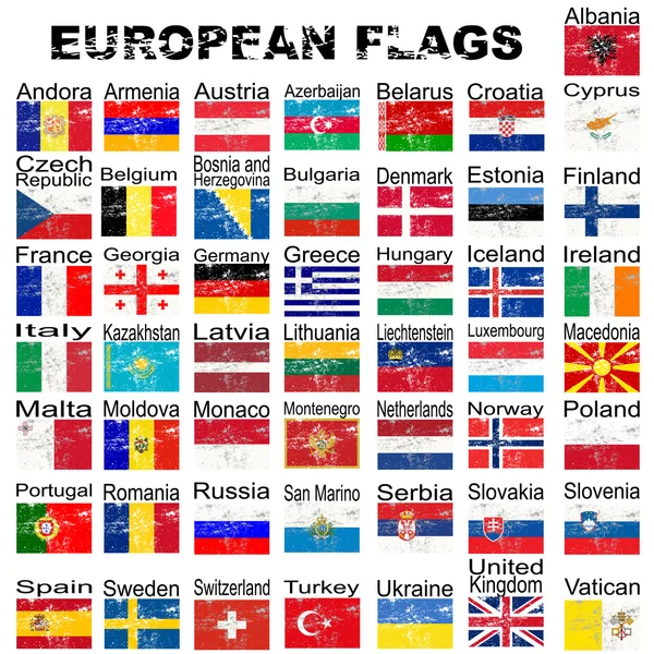 Set de banderas grunge europeas, colección completa —  Fotos de Stock