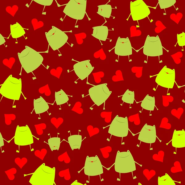 Alla hjärtans seamless mönster med grodor och hjärtan — Stockfoto