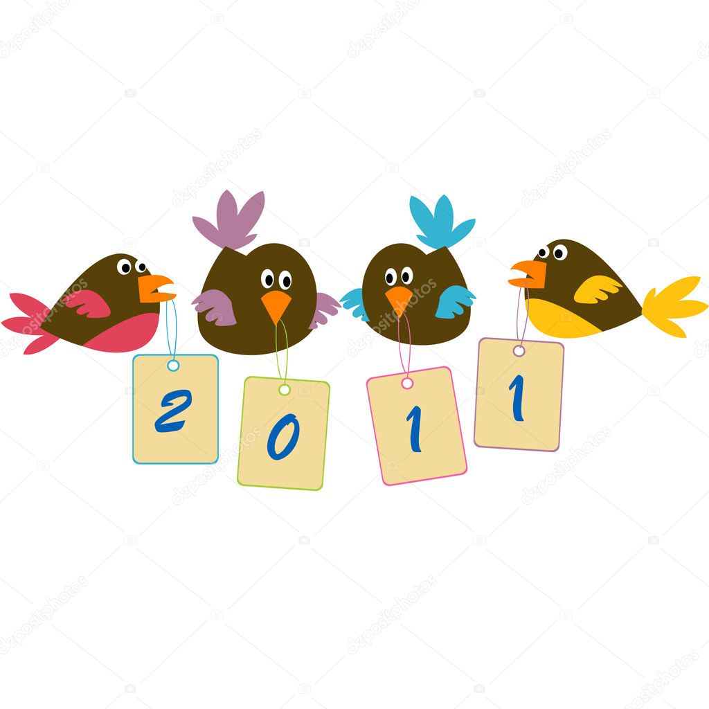 Birds holding banners with 2011tags