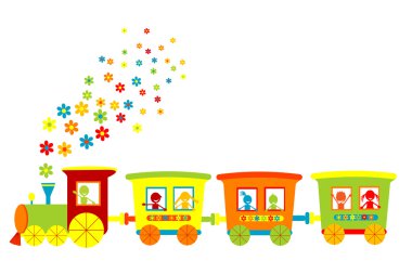 Toy train with happy kids clipart