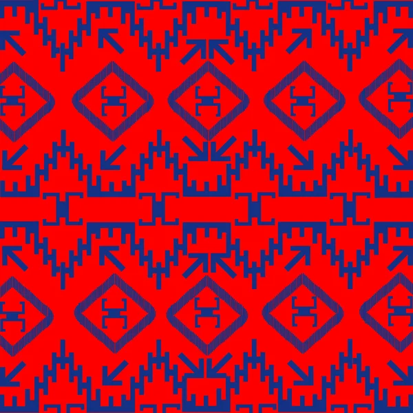Красная этническая текстура с голубыми орнаментами — стоковое фото