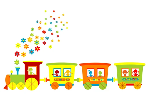 快乐的孩子的玩具火车 — 图库照片