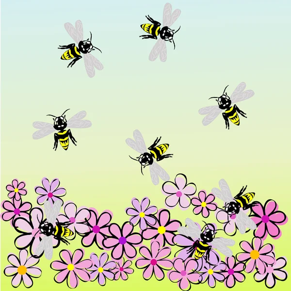 Méhek Virágok Tavaszi Táj — Stock Fotó
