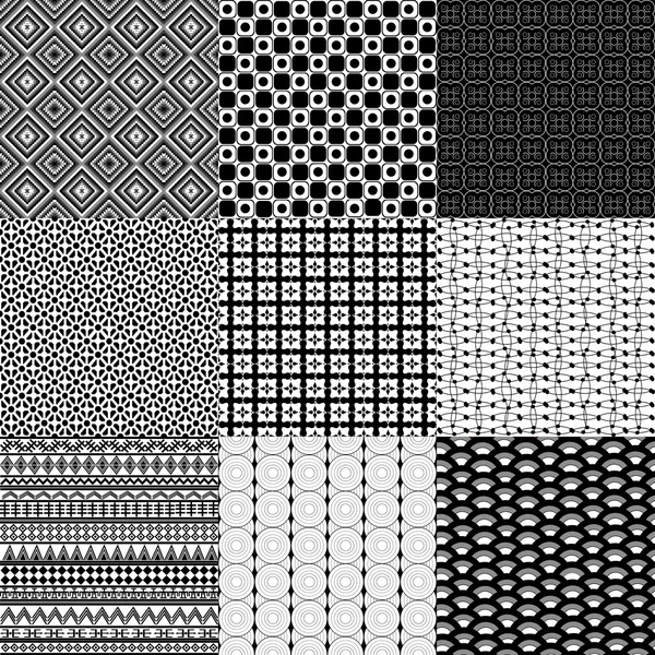 Set Van Negen Zwart Wit Geometrische Patronen — Stockfoto