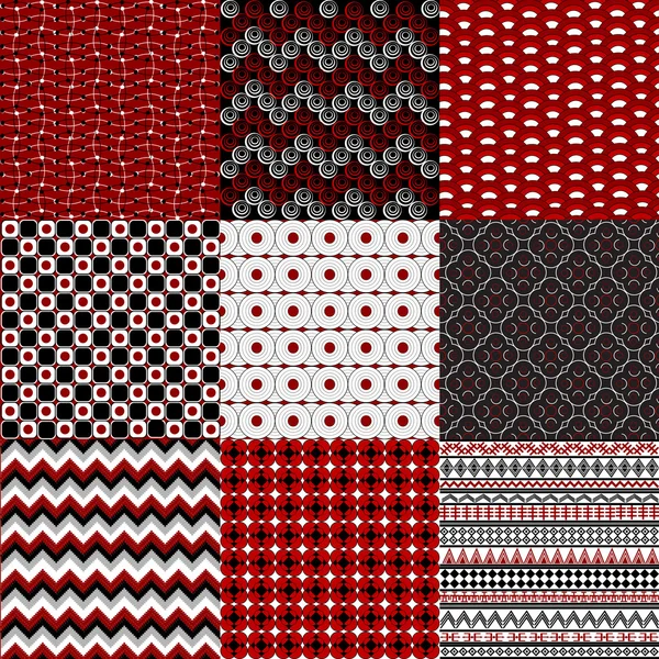 Sada devíti geometrické retro pozadí v červené, černé a bílé — Stock fotografie