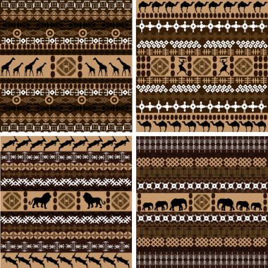 Afrika motifleri ve hayvanlar ile dört arka planlar
