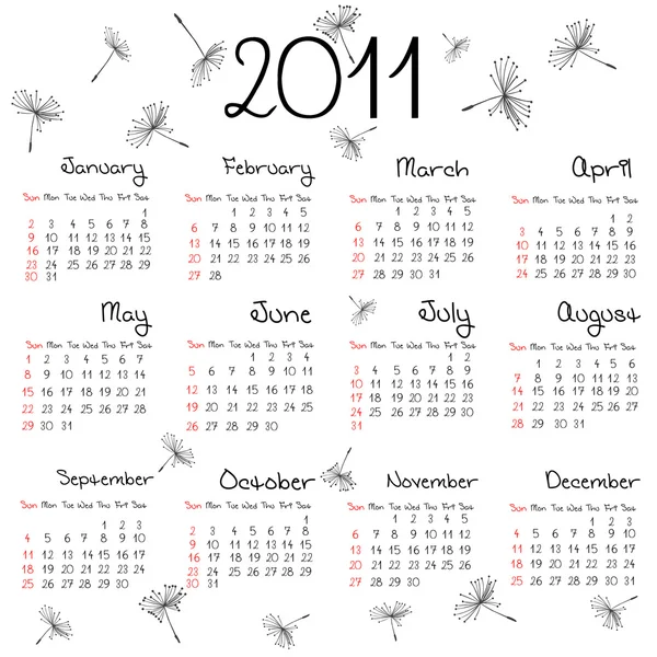 2011 calendar with dandelion seeds — Stock Photo, Image