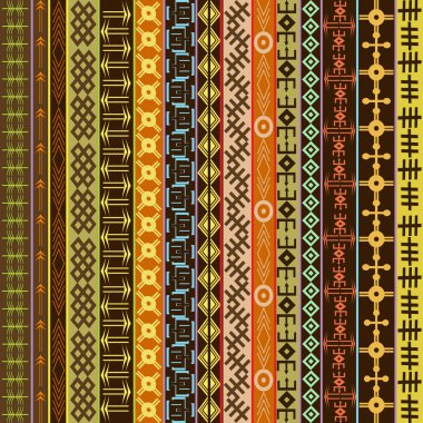 Texture with ethnic geometrical ornaments, colored African motif clipart