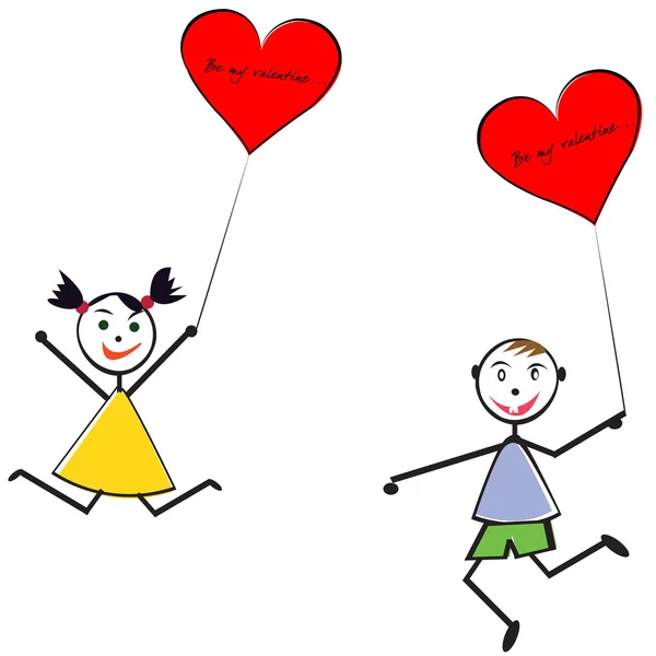 Chłopiec i dziewczynka z balony, Walentynki kartkę z życzeniami — Zdjęcie stockowe