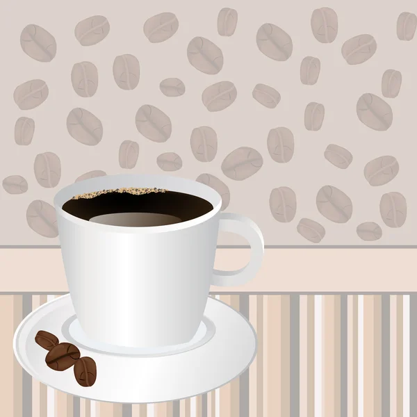 Kopje Koffie Gestreepte Achtergrond Met Rosted Koffie Bonen — Stockfoto
