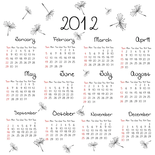 2012 Календар Насінням Кульбаби — стокове фото