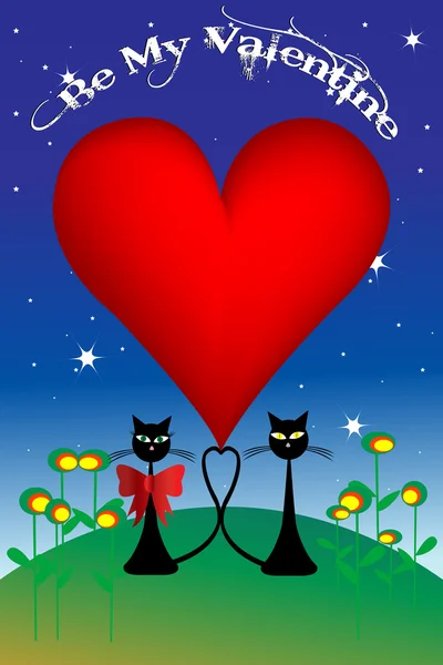Valentinstag Illustration Mit Katzen — Stockfoto