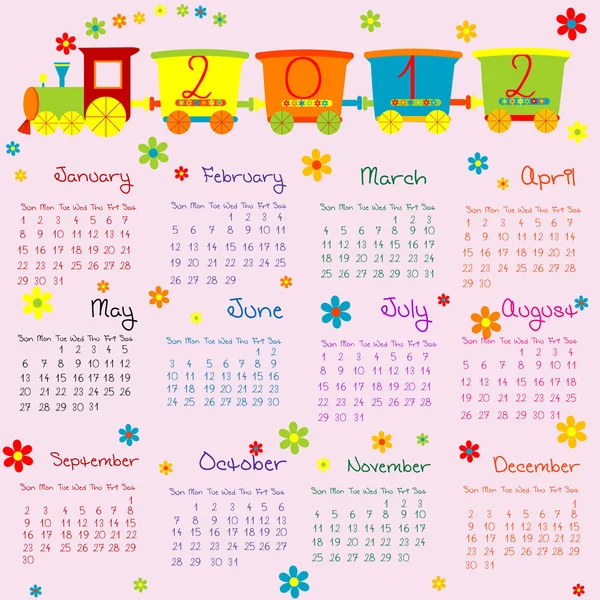 Kalendarz 2012 Dla Dzieci Kreskówki Pociągiem — Zdjęcie stockowe