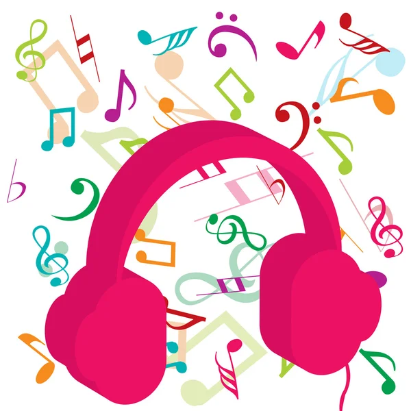 Auriculares Rosa Sobre Fondo Con Notas Musicales —  Fotos de Stock