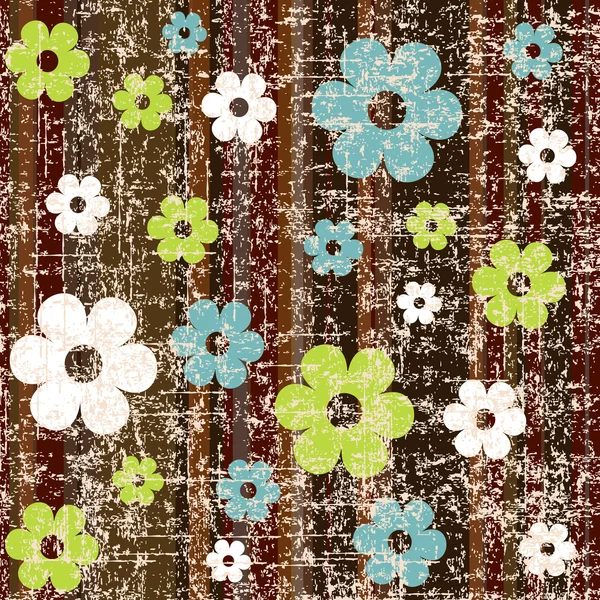 Retro Grunge Striped Background Flowers — Stock Photo, Image