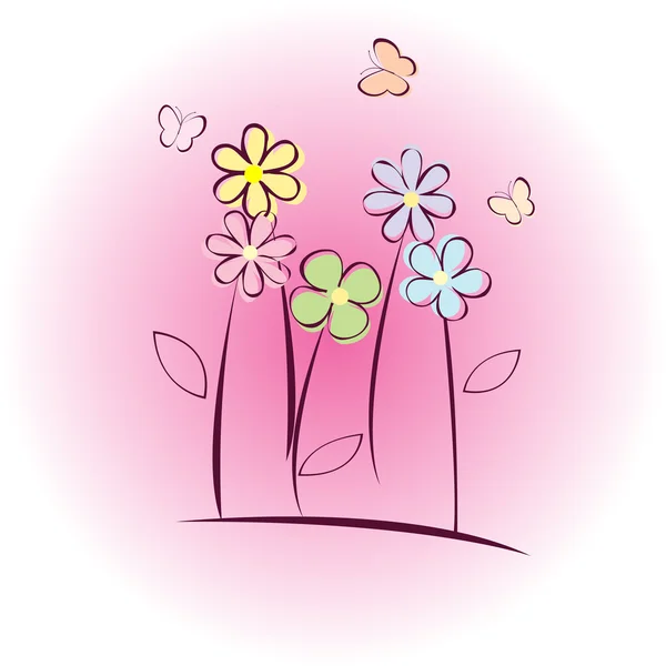 Cartão de saudação com flores e borboletas — Fotografia de Stock