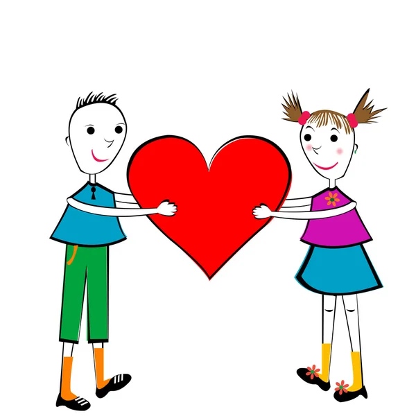 Dvojice dětí drží srdce — Stock fotografie