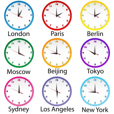 Dünya çapında saat ile renkli saatler