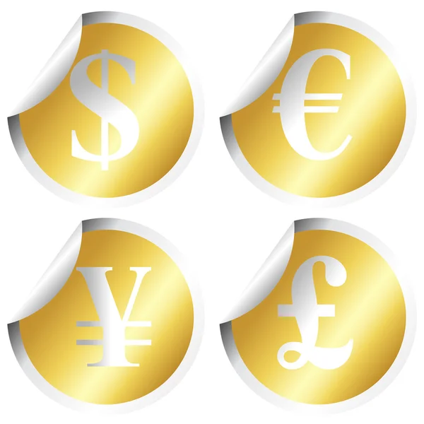 Goldene Aufkleber mit Geldsymbolen — Stockfoto