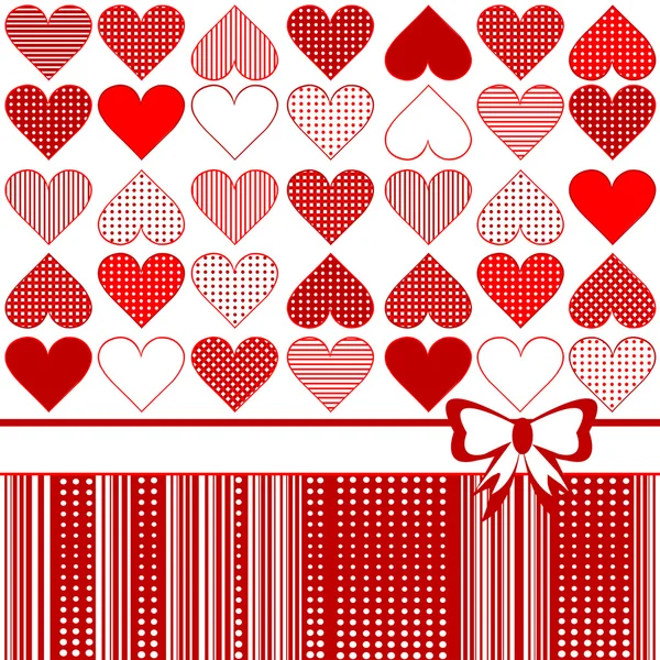 Cartão de saudação com corações estilizados e arco — Fotografia de Stock