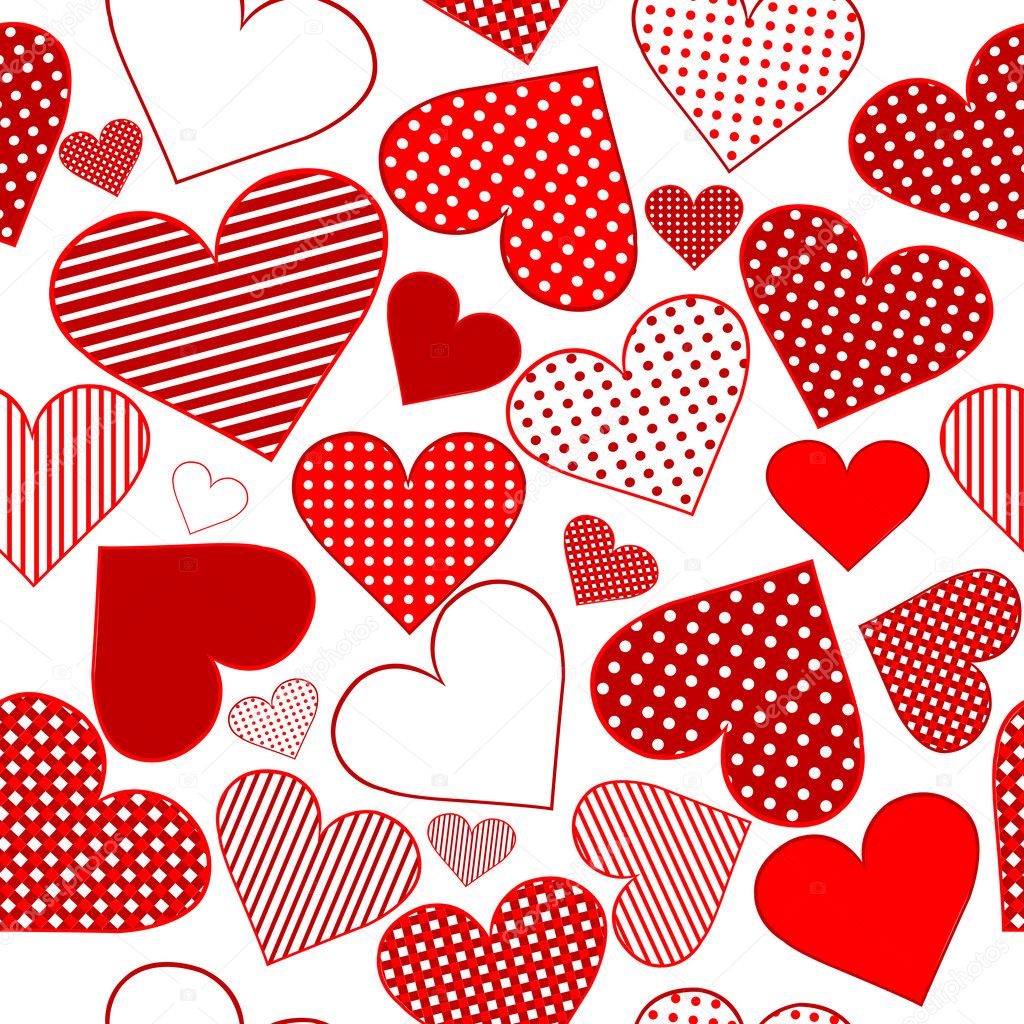 Seamless pattern background with red stylized hearts