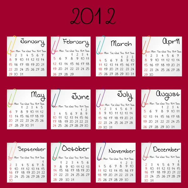 Calendario 2012 sobre fondo rojo —  Fotos de Stock