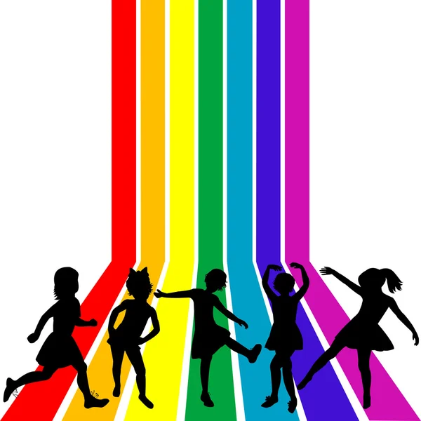 Crianças brincando em um arco-íris — Fotografia de Stock