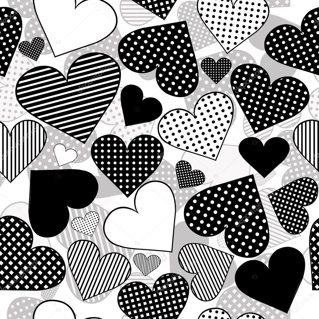 Seamless with black hearts on white background
