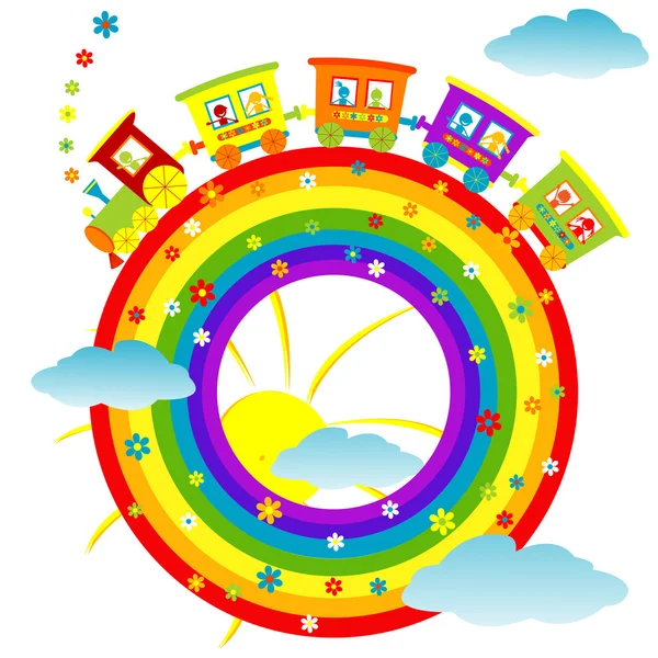 Arco-íris abstrato com trem de brinquedo — Fotografia de Stock