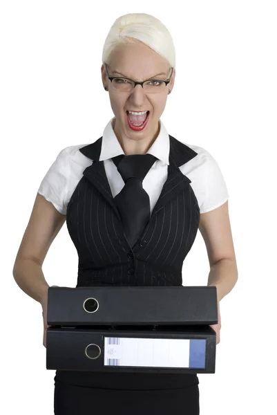 Biznes kobieta z folderów w jej ręce. — Zdjęcie stockowe