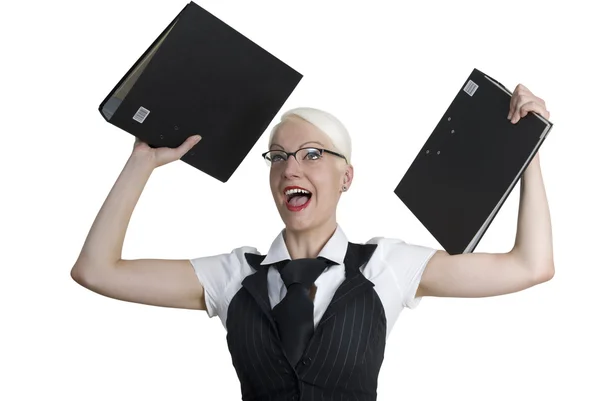 Biznes kobieta z folderów w jej ręce. — Zdjęcie stockowe