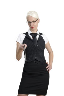 Business woman with a whip in her hands. clipart