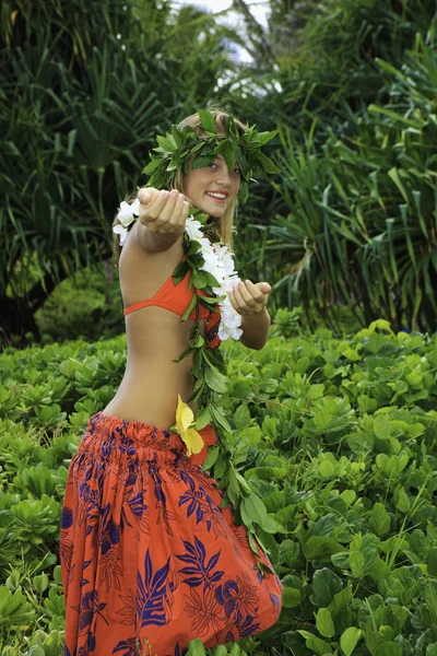 由一名少女跳夏威夷草裙舞 — 图库照片