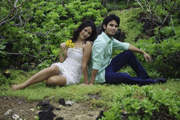 stock image Eurasian siblings lounging in a field