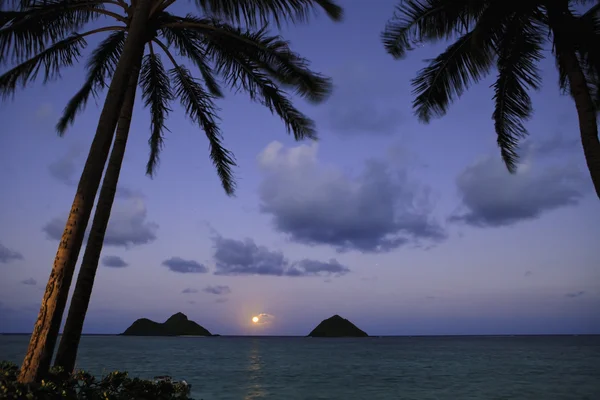 Pacific Moonrise Entre Ilhas Mokulua Oahu Hawaii — Fotografia de Stock